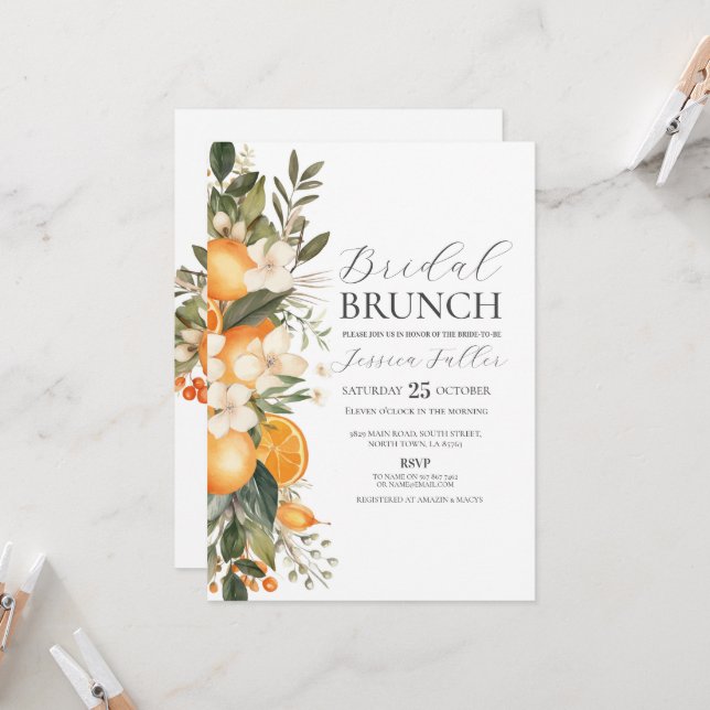 Convites Chá de panela Brunch Floral Bachelorette Fruta (Frente/Verso In Situ)