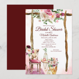Convites Chá de panela Burgundy Boho Watercolor Arco Floral