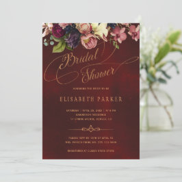 Convites Chá de panela burgundy com guião elegante floral