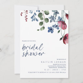 Convites Chá de panela Burgundy e Blue Wildflower