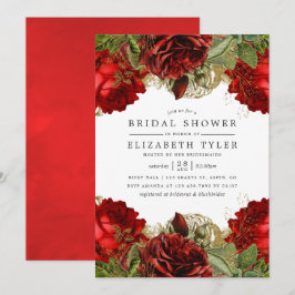 Convites Chá de panela Burgundy Red e Dourado Rosa Vintage