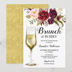 Convites Chá de panela Burundy Brunch e Bubbles