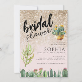 Convites Chá de panela Cactus Dourado Glitter Glamorre Glam