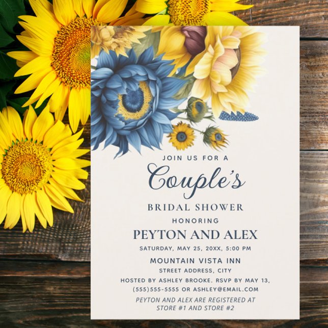 Convites Chá de panela Casal Amarelo-Amarelo (Navy blue and yellow sunflowers Couple's bridal shower invitation)