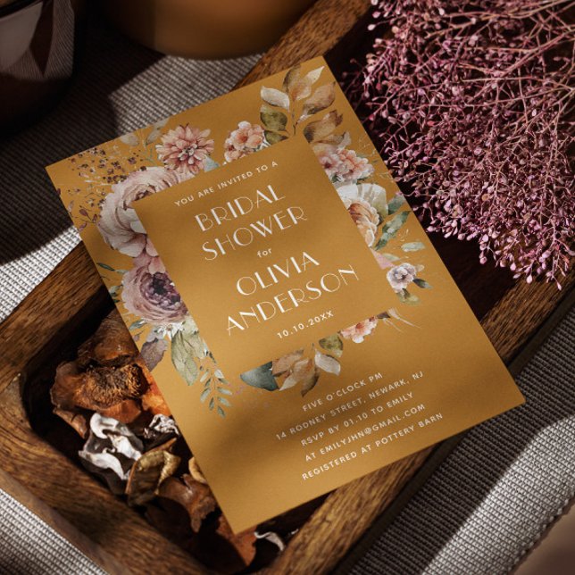 Convites Chá de panela Castanho | Elegante Boho Rustic (Criador carregado)