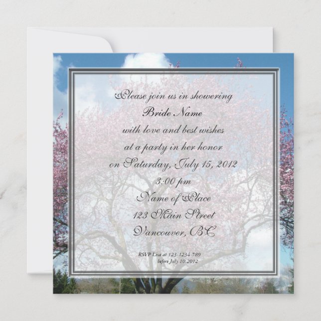 Convites chá de panela, cerejeira florescendo (Frente)