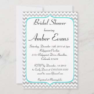 Convites Chá de panela Chevron Elegante de Teal e Cinza