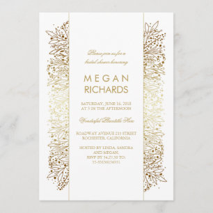 Convites Chá de panela Chic Floral Branco e Dourado