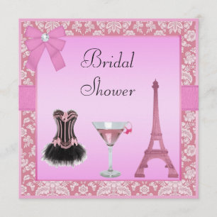 Convites Chá de panela Chic Pink Paris Damask Corset