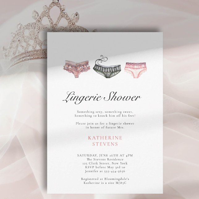 Convites Chá de panela Chic Preto-Cor-de-Água, cor-de-rosa  (lingerie shower invitation bridal party pink black underwear watercolor)