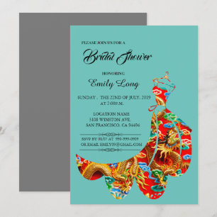 Convites Chá de panela Chinês de Dragão de Nuvem Auspíc