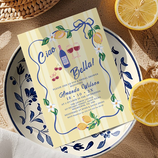 Convites Chá de panela Ciao Bella (Ciao Bella Bridal Shower Invitation Template, Italian Ciao Bella Bridal Shower Invite, Whimsical)