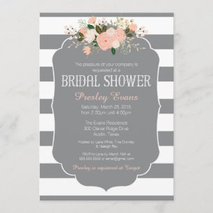 Convites Chá de panela, cinza de pêssego floral