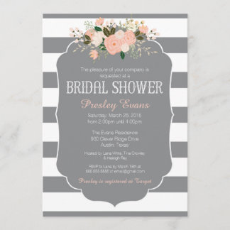 Convites Chá de panela, cinza de pêssego floral