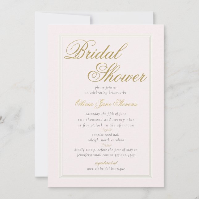 Convites Chá de panela Clássico de Blush de Quadros Triplos (Frente)