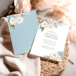 Convites Chá de panela clássico Flores Azuis e Rosa Suaves