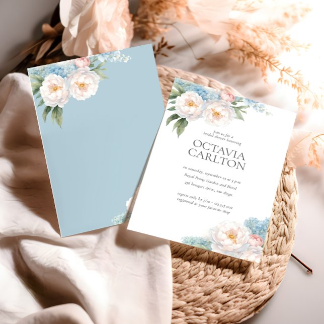 Convites Chá de panela clássico Flores Azuis e Rosa Suaves (Criador carregado)
