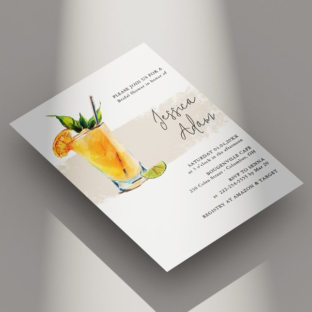 Convites Chá de panela Cocktail Elegante (Elegant Cocktail Bridal Shower Invitation Personalized)