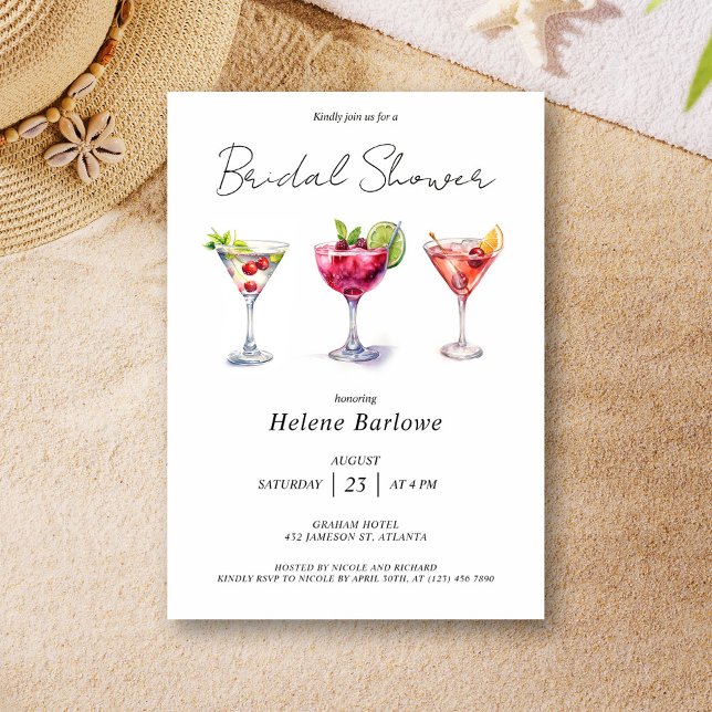 Convites Chá de panela Cocktail Elegante (Elegant Cocktail Bridal Shower Invitation)