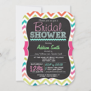 Convites Chá de panela Colorido de aparência Chevron Chalkb