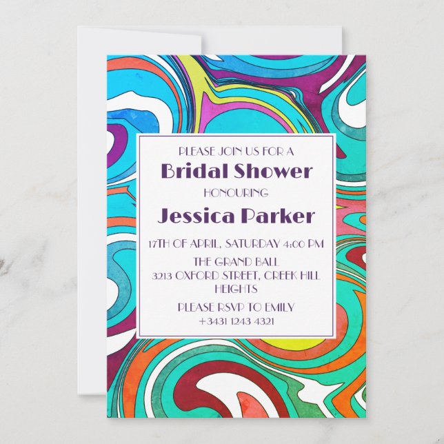 Convites Chá de panela Colorido Único de Onda Retroativa (Frente)