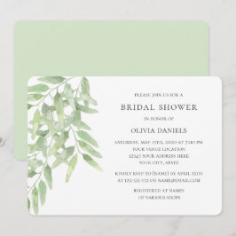 Convites Chá de panela com ramos de oliveira. Jardim verde