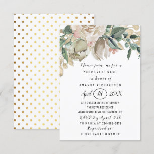 Convites Chá de panela com vegetação cinzenta Dourada po