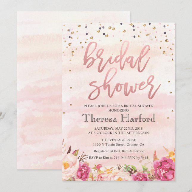 Convites Chá de panela Confetti de Aquarela (Frente/Verso)