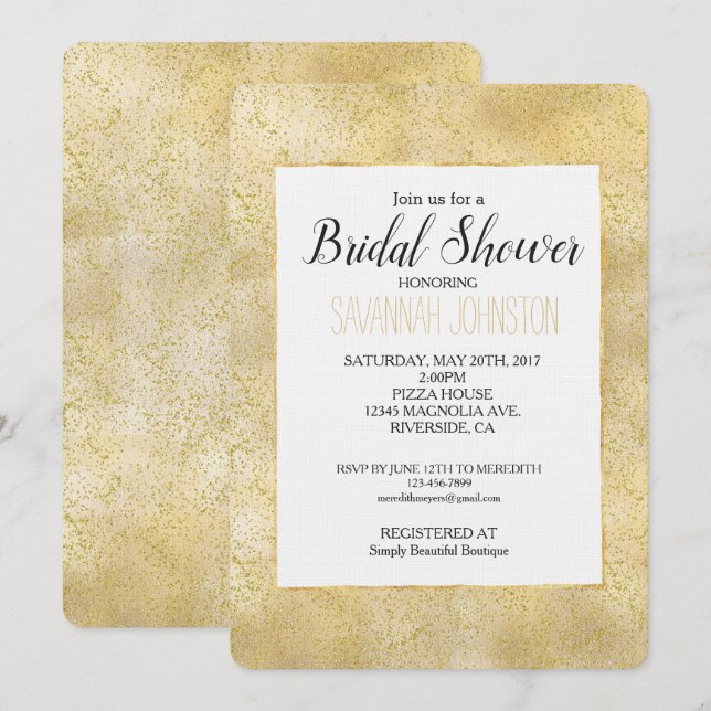 Convites Chá de panela Confetti de Dispersor de Pó Dourado (Frente/Verso)