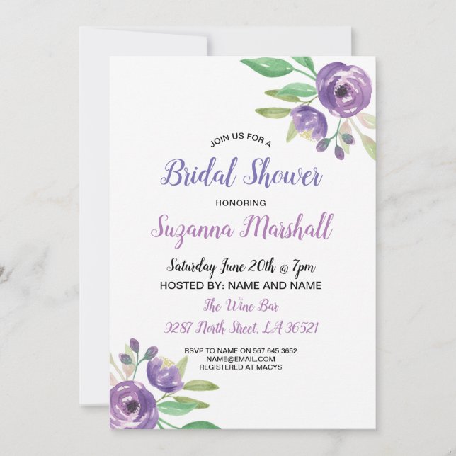 Convites Chá de panela Convidar Lilac Flor Roxo (Frente)