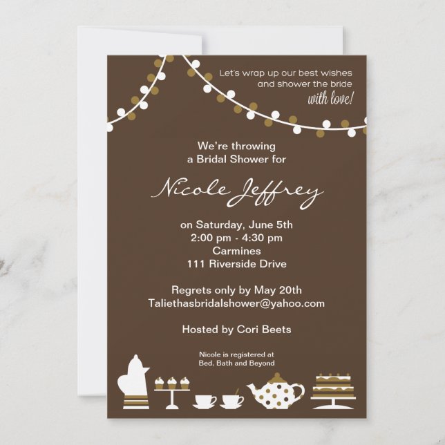 Convites Chá de panela Convide Castanho De Chocolate, Luzes (Frente)