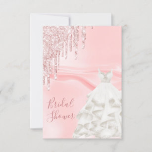 Convites Chá de panela cor-de-rosa brilhante vestido branco