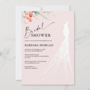 Convites Chá de panela cor-de-rosa Floral e Greenerescente