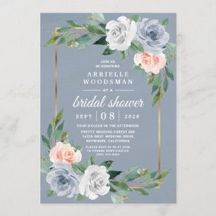 Convites Chá de panela cor-de-rosa rosa Dourado azul empoe