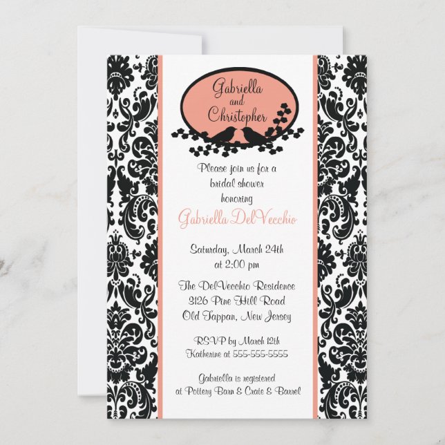 Convites Chá de panela Coral Damask (Frente)