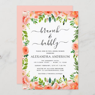 Convites Chá de panela Coral Peach Brunch e Bubble