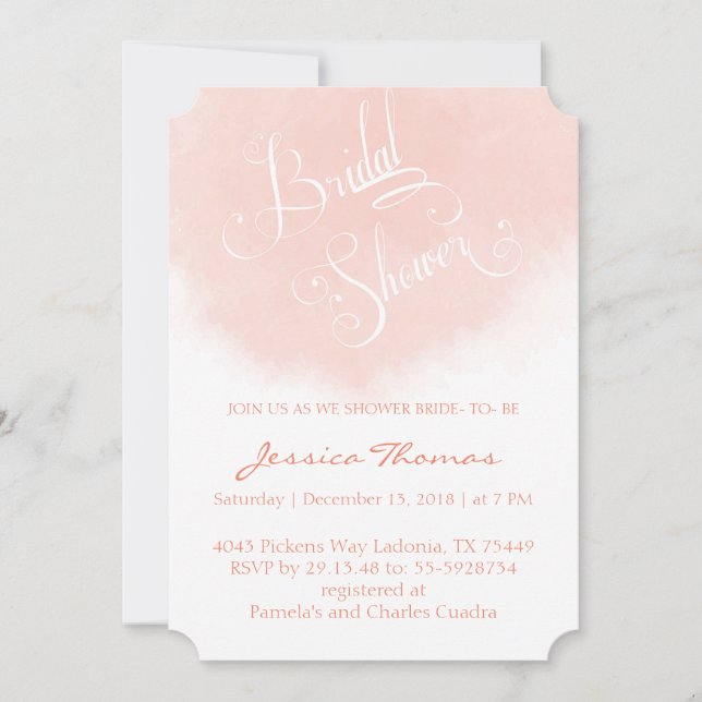 Convites Chá de panela Coral Watercolor (Frente)