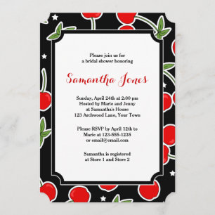 Convites Chá de panela cortado retro vermelho da cereja e