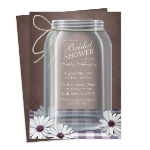 Convites Chá de panela Country Mason Jar Purple Gingham
