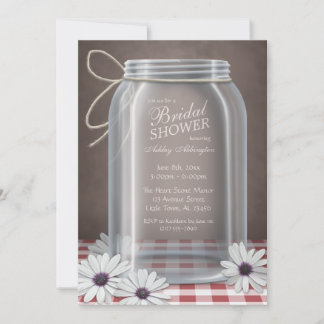 Convites Chá de panela Country Mason Jar Red Gingham