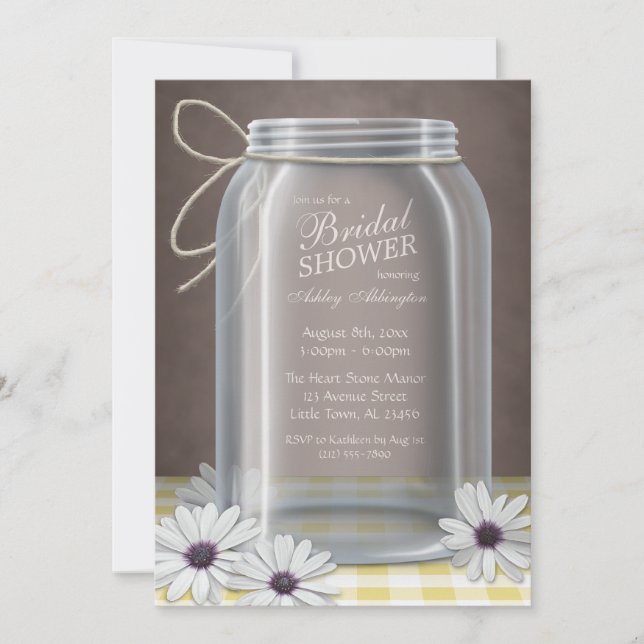 Convites Chá de panela Country Mason Jar Yellow Gingham (Frente)