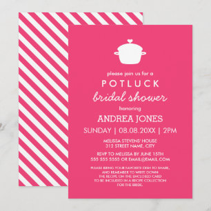 Convites Chá de panela Cute Potluck Branco rosa quente