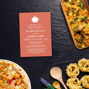 Convites Chá de panela Cute Potluck Laranja Branco