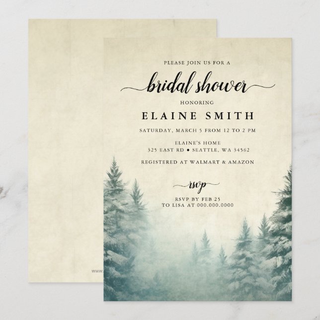 Convites Chá de panela da Floresta de Pinheiros Russo Water (Frente/Verso)