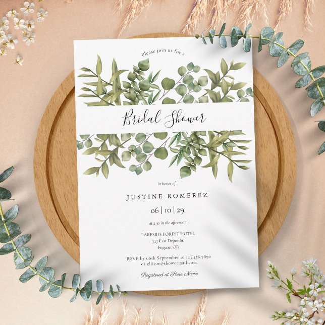 Convites Chá de panela da Floresta Eucalyptus Greenery (Woodland Eucalyptus Greenery Bridal Shower Invitation)