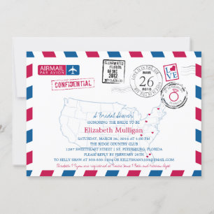 Convites Chá de panela da Flórida USA Map Airmail
