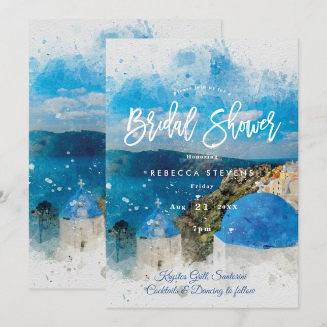 Convites chá de panela da Grécia Santorini (Frente/Verso)