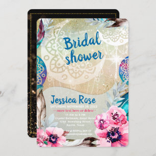 Convites Chá de panela da Lua de Boho do Ouro Dreamy