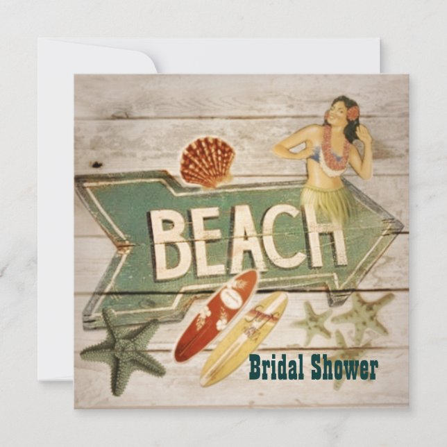 Convites Chá de panela da praia de Havaí da menina de Hula (Frente)