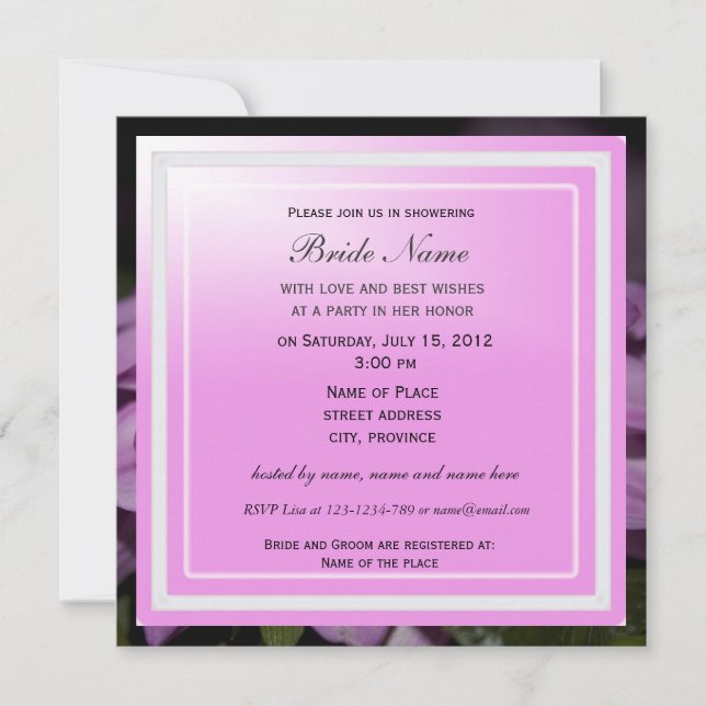 Convites Chá de panela, dália roxa (Frente)